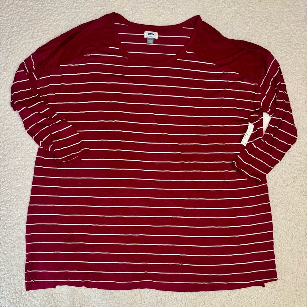 Old Navy Burgundy Luxe Striped Long Sleeve Tee